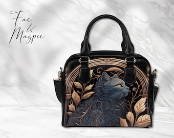 Mystic Cat Witchy Handbag, Cottagecore Cat Bag, Goth Bag