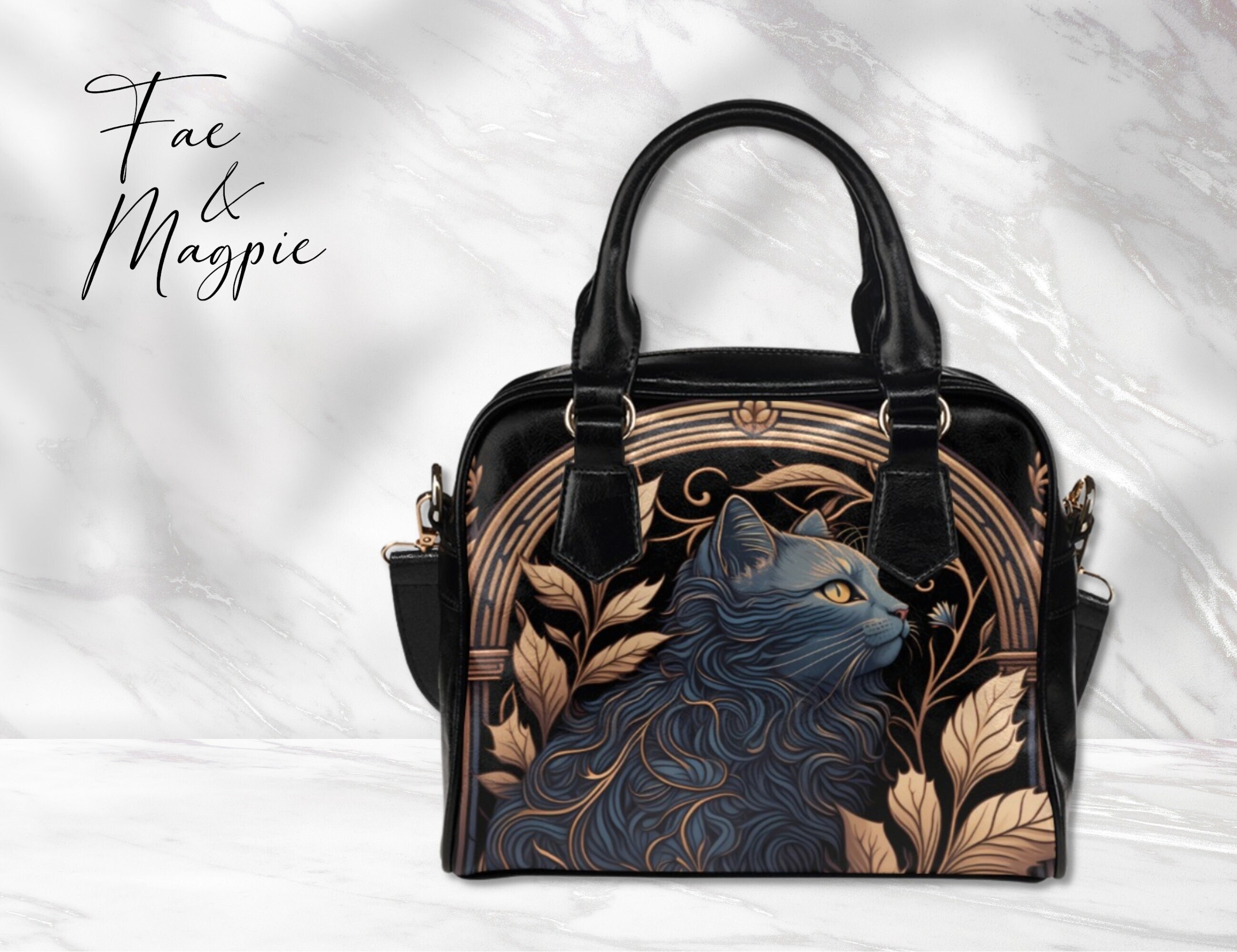 Mystic Cat Witchy Handbag, Cottagecore Cat Bag, Goth Bag
