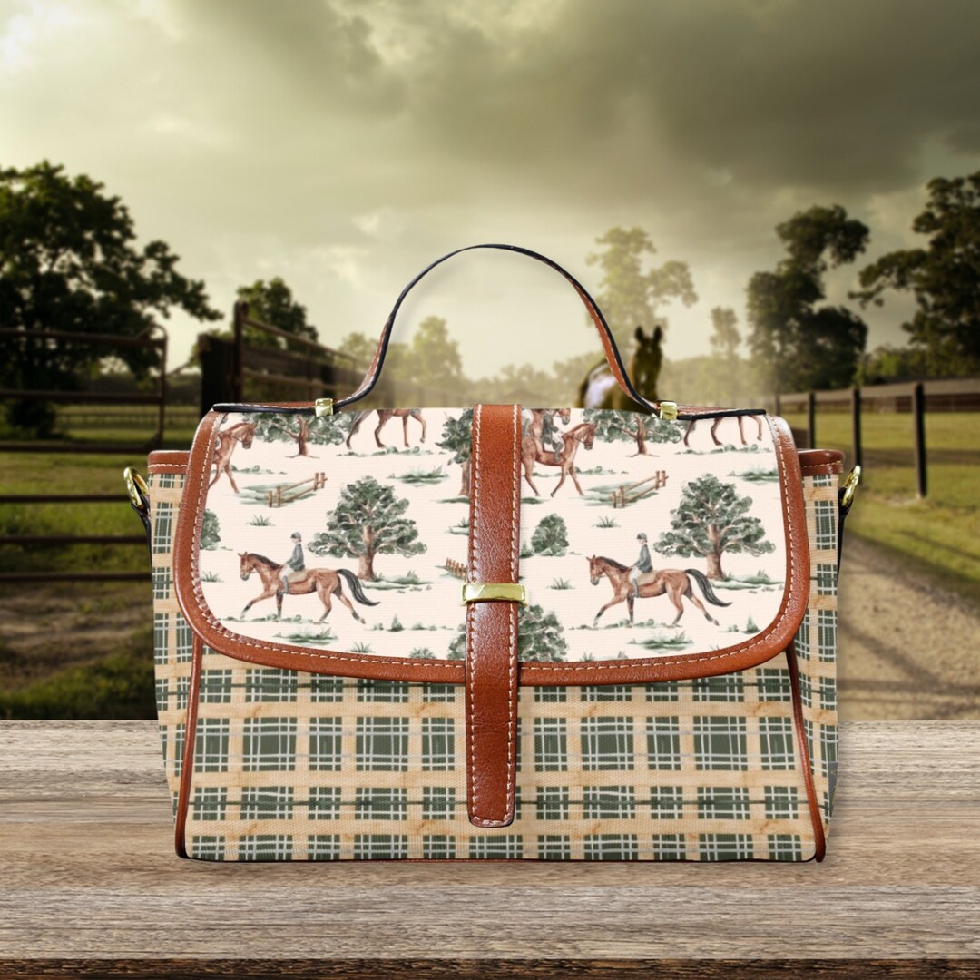 Louvrouse Vintage Boston Bag Dark Brown PVC Horse Pattern