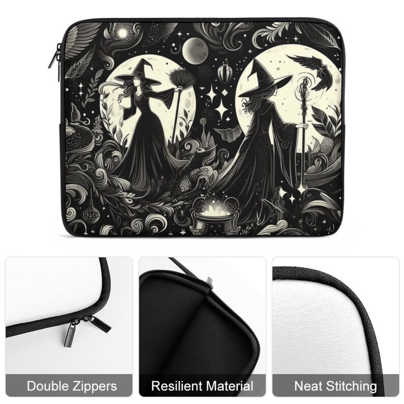 Witches Laptop Sleeve, dark academia laptop case IPad tablet cover, travel case, witchy gift laptop padded bag, witchcore case, witchy moon, fae and magpie