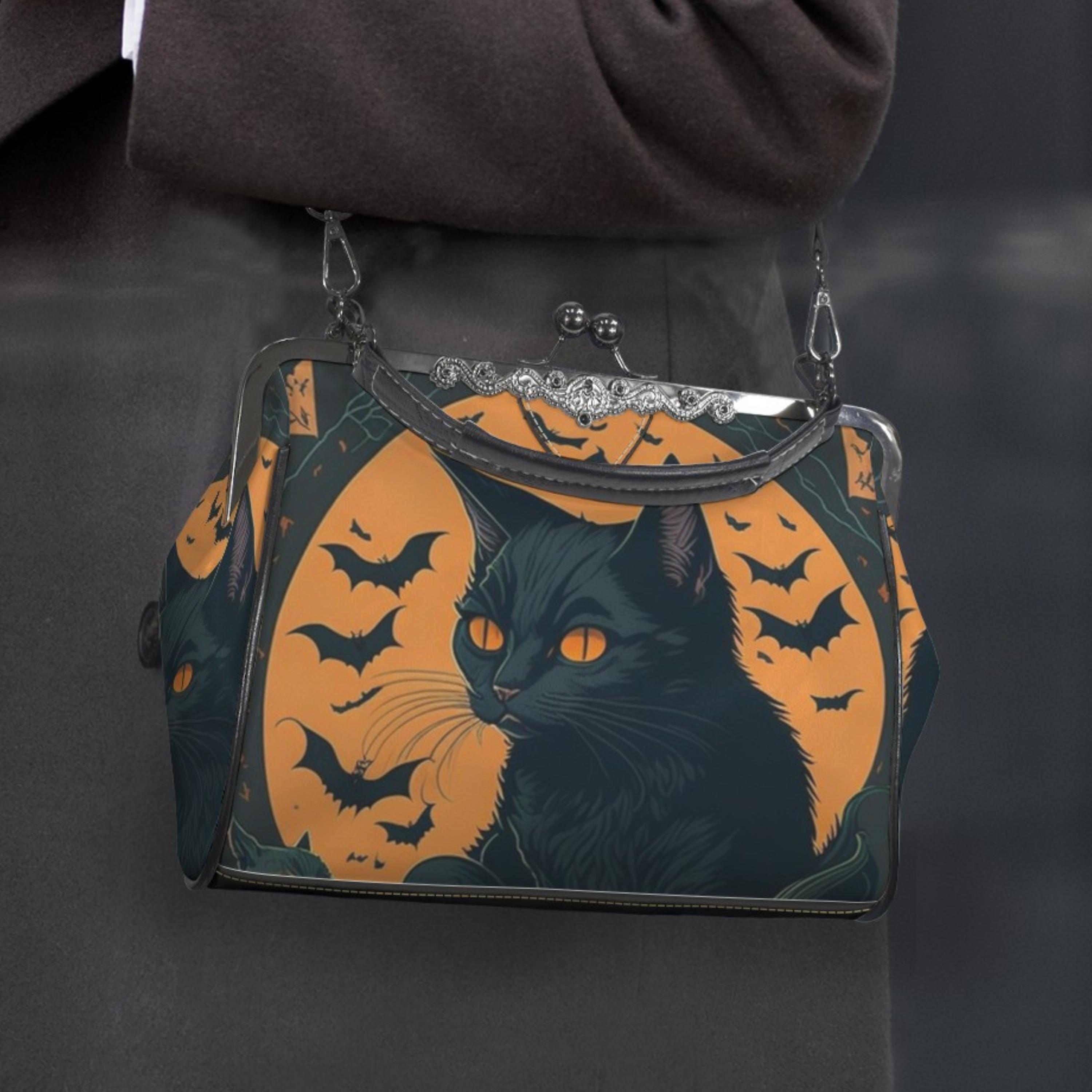Halloween Cat Kisslock Bag: Witchy Crossbody Purse, Top