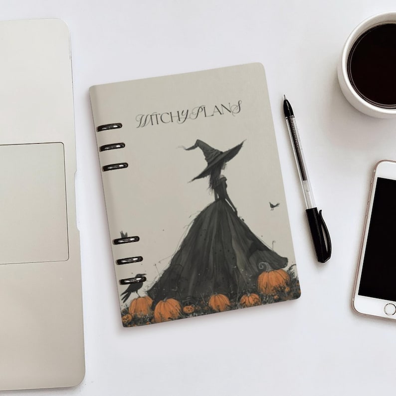 Witchy Gothic Planner Cover & Insert Pages, ring binder notebook A5, planner organiser A5, handbag diary, witchy planner stationary gift, fae and magpie
