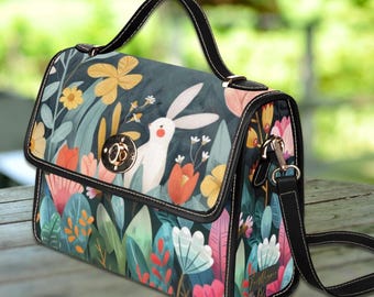 Bolso bandolera de conejo, bolso bandolera estilo cottagecore de verano, bolso bohemio hippie, bolso con correa de cuero vegano, bolso de conejito para regalar.