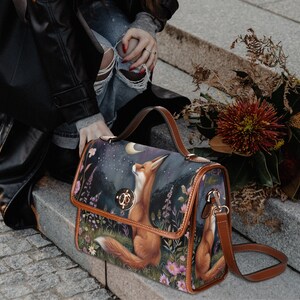 Moon Gaze Fox Purse, dark cottagecore fox, retro satchel handbag, forest fox bag, cute fox bag, vegan leather shoulder bag, fox lover gift, fae and magpie