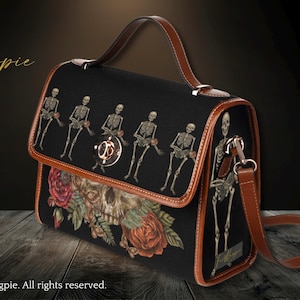 Dark Academia Skull Gothic Canvas Satchel Bag, sac à main d'halloween, sac à main tête de mort, sac witchcore, sac bohème, sac à main tête de mort et roses