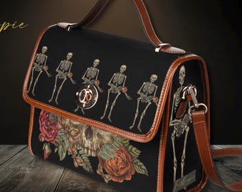 Bolso de lona gótico con calavera de Dark Academia, bolso de Halloween, bolso con asa superior de calavera, bolso witchcore, bolso bohemio, bolso con calavera y rosas