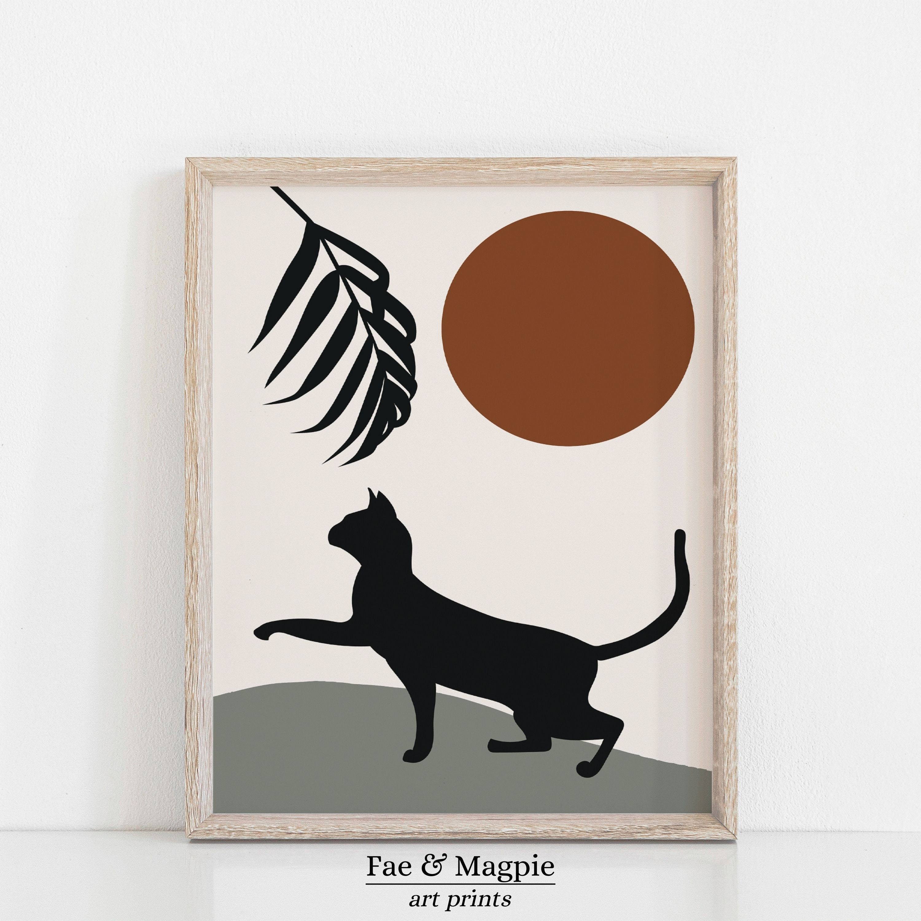 Boho Sun Cat Print Black Cat Print Bohemian Cat Art Cat - Etsy 日本