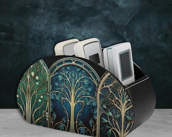 Tree of Life PU Leather Remote Control Holder, Gothic Desk Organizer