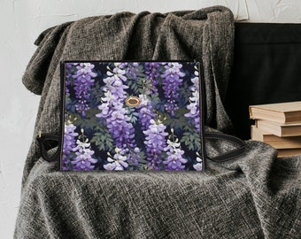 Wisteria Floral Canvas Satchel Bag, Cottagecore Top Handle Purse