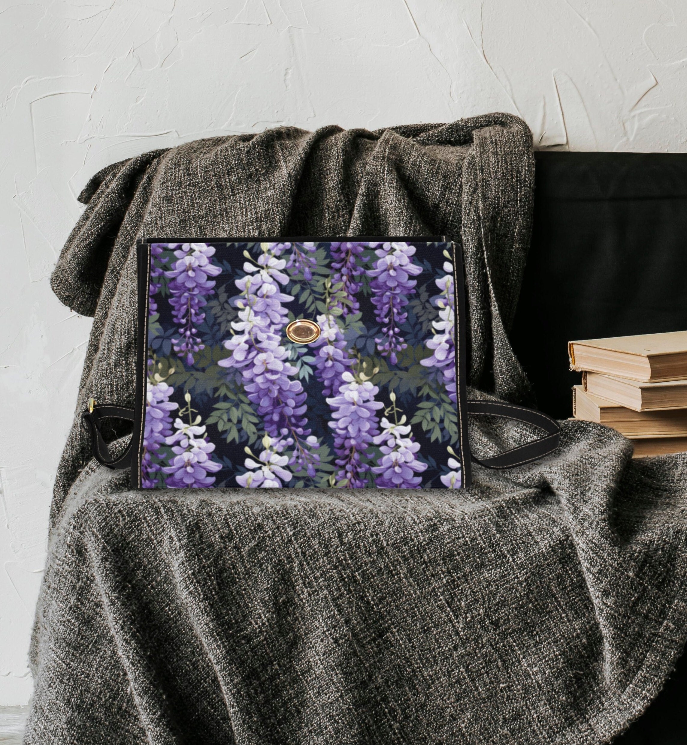 Purple Wisteria Canvas Satchel Bag, Cottagecore Top Handle Bag