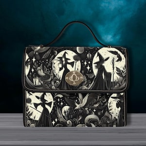 Sac à main Witches Gothic Dark Academia Satchel, sac witchy, sac goth, sac à bandoulière en cuir végétalien noir, cadeau witchy, sac à main d'halloween witchcore