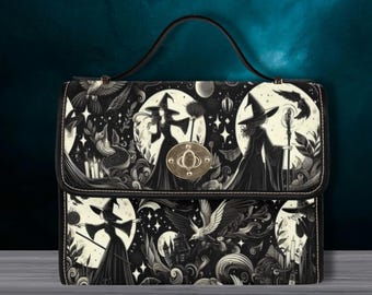 Bolsa de mão Witches Gothic Dark Academia Satchel, bolsa de bruxa, bolsa gótica, bolsa de ombro preta de couro vegano, presente de bruxa, bolsa de halloween witchcore
