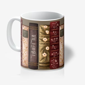Bookish Cottagecore Mug, dark academia mug, book lover gift, coffee and books cup, librarian style decor, librarycore brown mug, preppy mug, fae and magpie