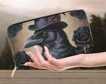 Crow In Top Hat Wallet Purse, Gothic Witchy Clutch Wallet, Victorian Crow Handbag, Dark Academia Raven Wallet, Crow Gift, Black Crow Purse
