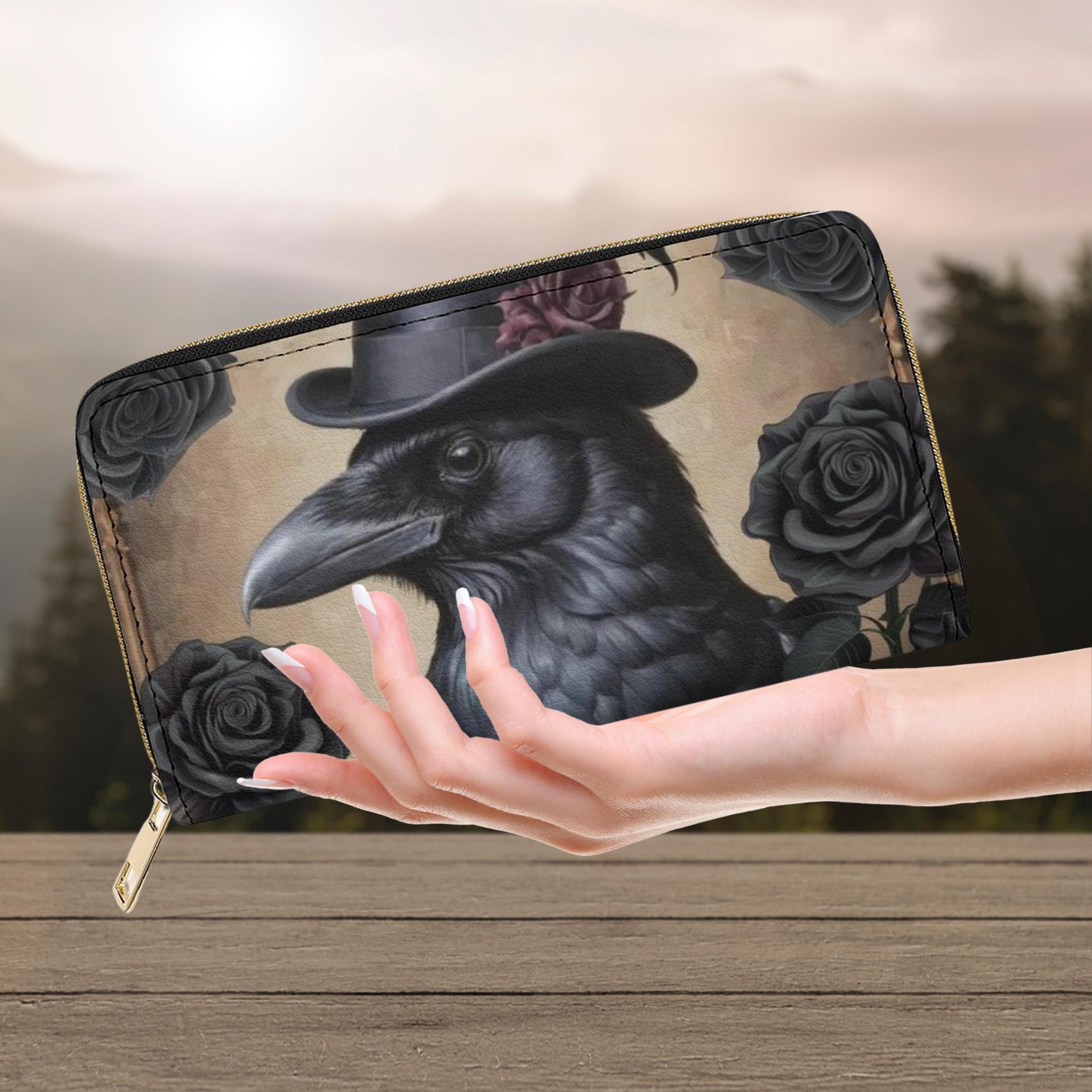 Crow in Top Hat Wallet Purse, Gothic Witchy Clutch Wallet
