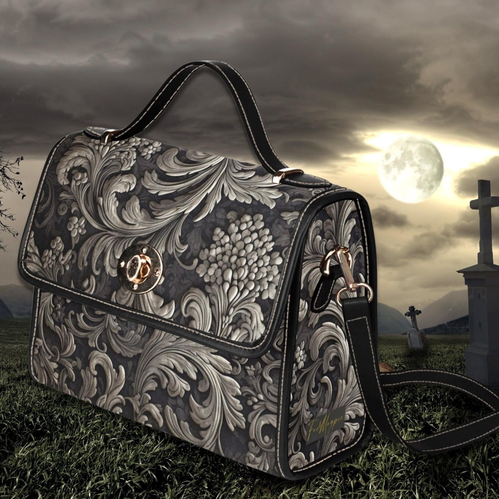 Baroque Handbag Black Victorian Satchel Bag, Vampire Dark Academia