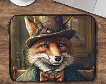 Gentleman Fox vintage Laptop Sleeve, housse pour ordinateur portable cottagecore, housse pour tablette IPad, étui de voyage en renard, sac rembourré pour ordinateur portable en renard du milieu du siècle