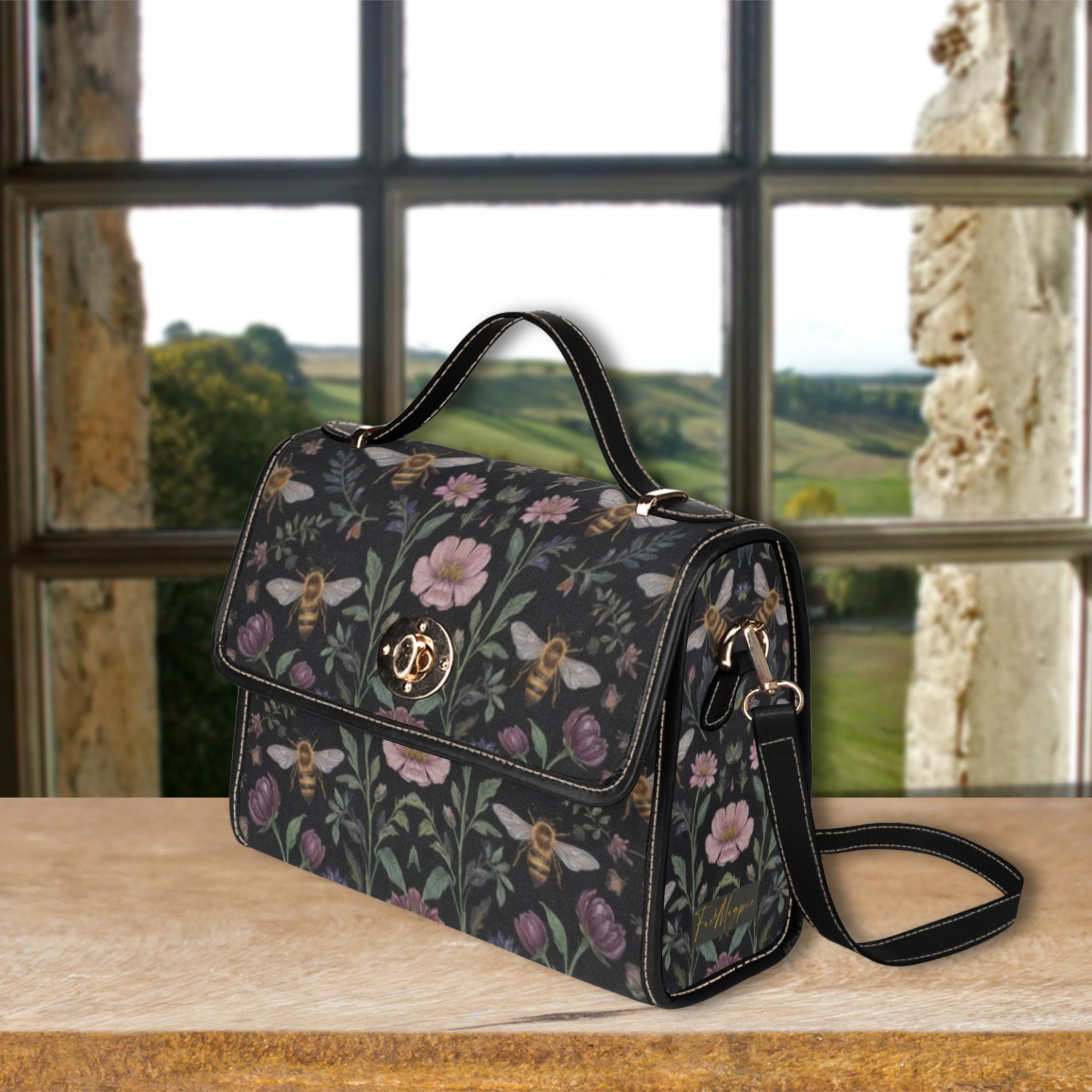 Floral Bees Cottagecore Canvas Satchel Bag, Bee Top Handle Shoulder Bag ...