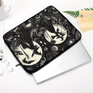 Witches Laptop Sleeve, dark academia laptop case IPad tablet cover, travel case, witchy gift laptop padded bag, witchcore case, witchy moon, fae and magpie