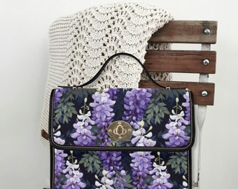 Purple Wisteria Canvas Satchel Bag, Cottagecore Top Handle