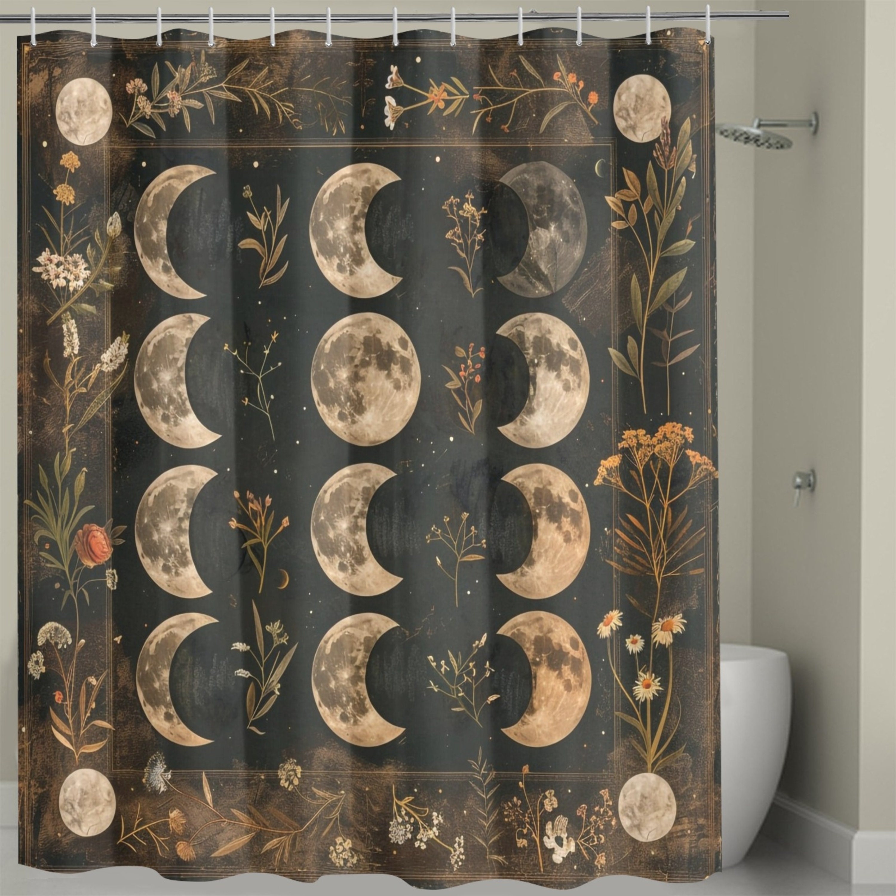 Tenda Da Doccia Coxila Con Fasi Lunari E Farfalle: Stile Gotico Mistico, 183x183 Cm