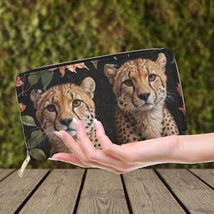Monedero con estampado de guepardo, cartera de mano con estampado de guepardo, regalo para amantes de los animales, monedero con cremallera de gran felino, monedero con estampado animal, monedero original con estampado de guepardo.