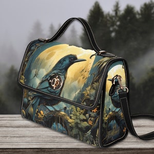 Bolso tipo cartera de lona mística Moon Bird, bolso de hombro con asa superior Witchy Raven, bolso Witchcore Dark Academia Crow, bolso Gothic Raven