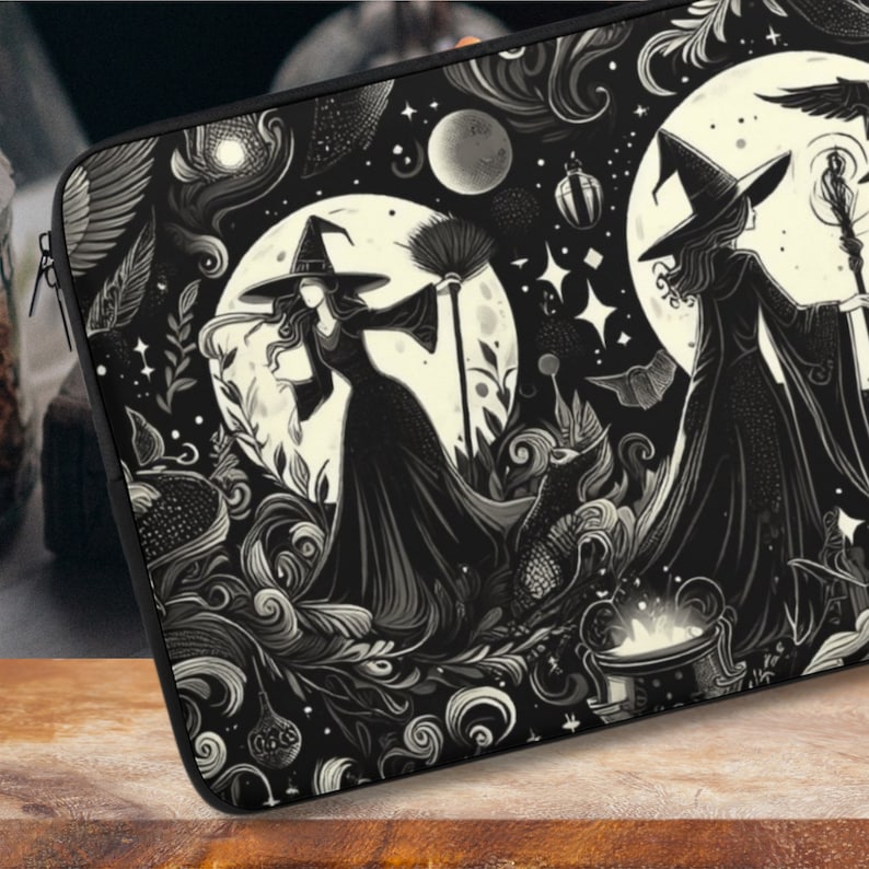 Witches Laptop Sleeve, dark academia laptop case IPad tablet cover, travel case, witchy gift laptop padded bag, witchcore case, witchy moon, fae and magpie