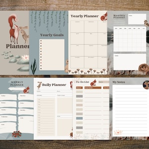 Woodland fox and rabbit planner sheets, autumn organiser by Fae and Magpie