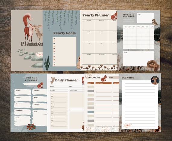 Woodland Animals Planner Sheets, A4 A5 Printable (Digital Download)