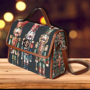 Cartable en toile vintage de Noël casse-noisette, sac à main de Noël, sac à poignée supérieure, sac cartable de Noël, cadeau de vacances, joli sac à main casse-noisette