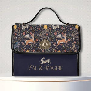Forest Animals Cottagecore Canvas Satchel Bag, sac à main croisé lièvre forestier, sac à bandoulière en cuir végétalien witchy woods, cadeau de sac en lapin