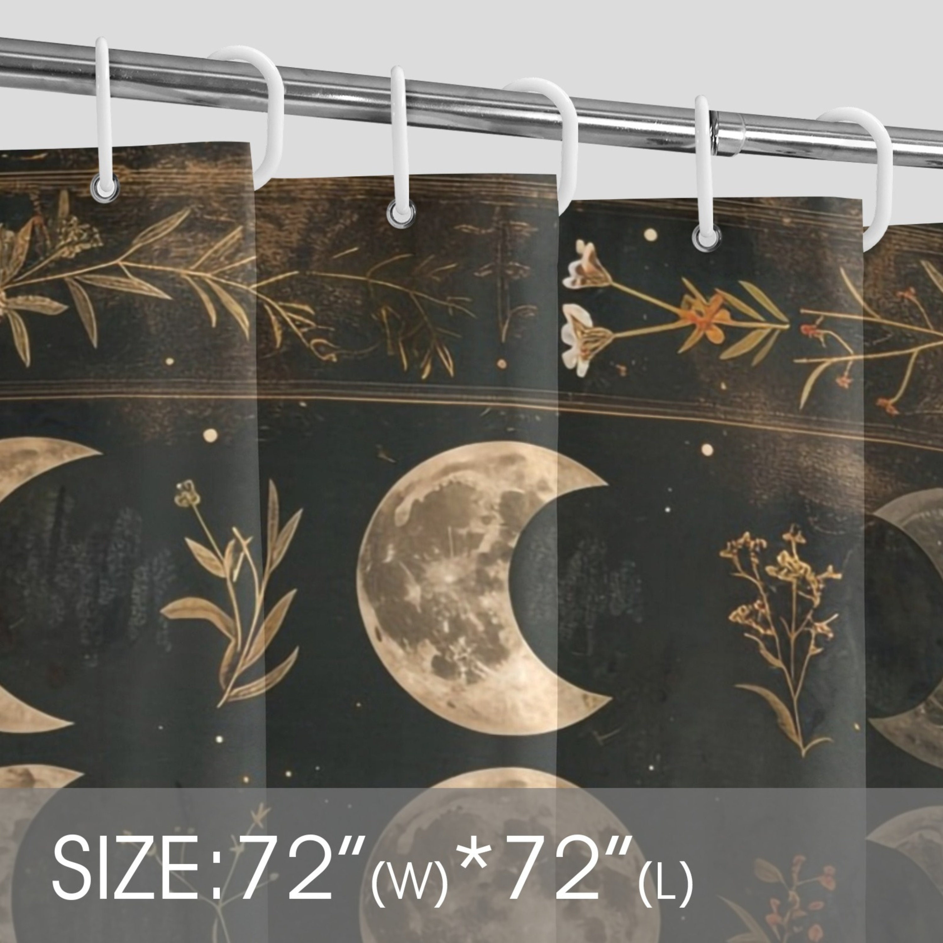 Mond-Duschvorhang Mit Mondphasen – Weltraum-Design, Wasserdicht, 183 X 183 Cm, Inkl. 12 Haken