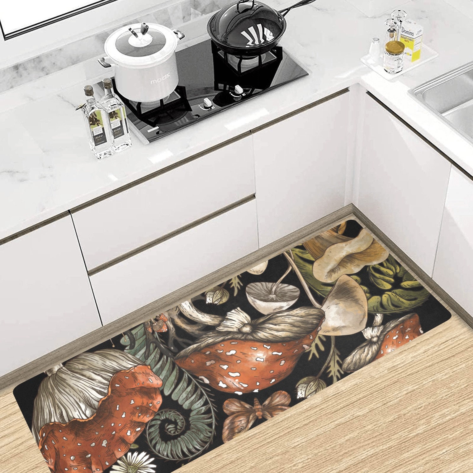 Witchy Wood Kitchen Mat, Gothic Decor, Boho Kitchen Mat, Forest Mushroom Home Decor - Etsy