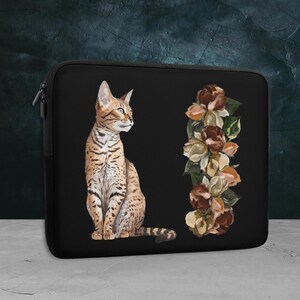 Bengal Cat Floral Laptop Sleeve, laptop case IPad tablet cover, travel case, cat lover laptop padded bag,  cat case gift, cat laptop sleeve