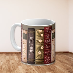 Bookish Cottagecore Mug, dark academia mug, book lover gift, coffee and books cup, librarian style decor, librarycore brown mug, preppy mug, fae and magpie