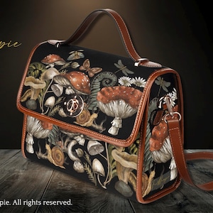 Sac cartable en toile sorcière Cottagecore, sac à main croisé champignon pour femmes mignonnes, sac à main gothique mignon avec sangle en cuir végétalien, cadeau bohème hippies