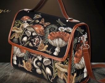 Bolso de lona con diseño de bruja de Cottagecore, bonito bolso cruzado con forma de hongo para mujer, bonito bolso de mano con correa de cuero vegano, bolso gótico, regalo bohemio hippie