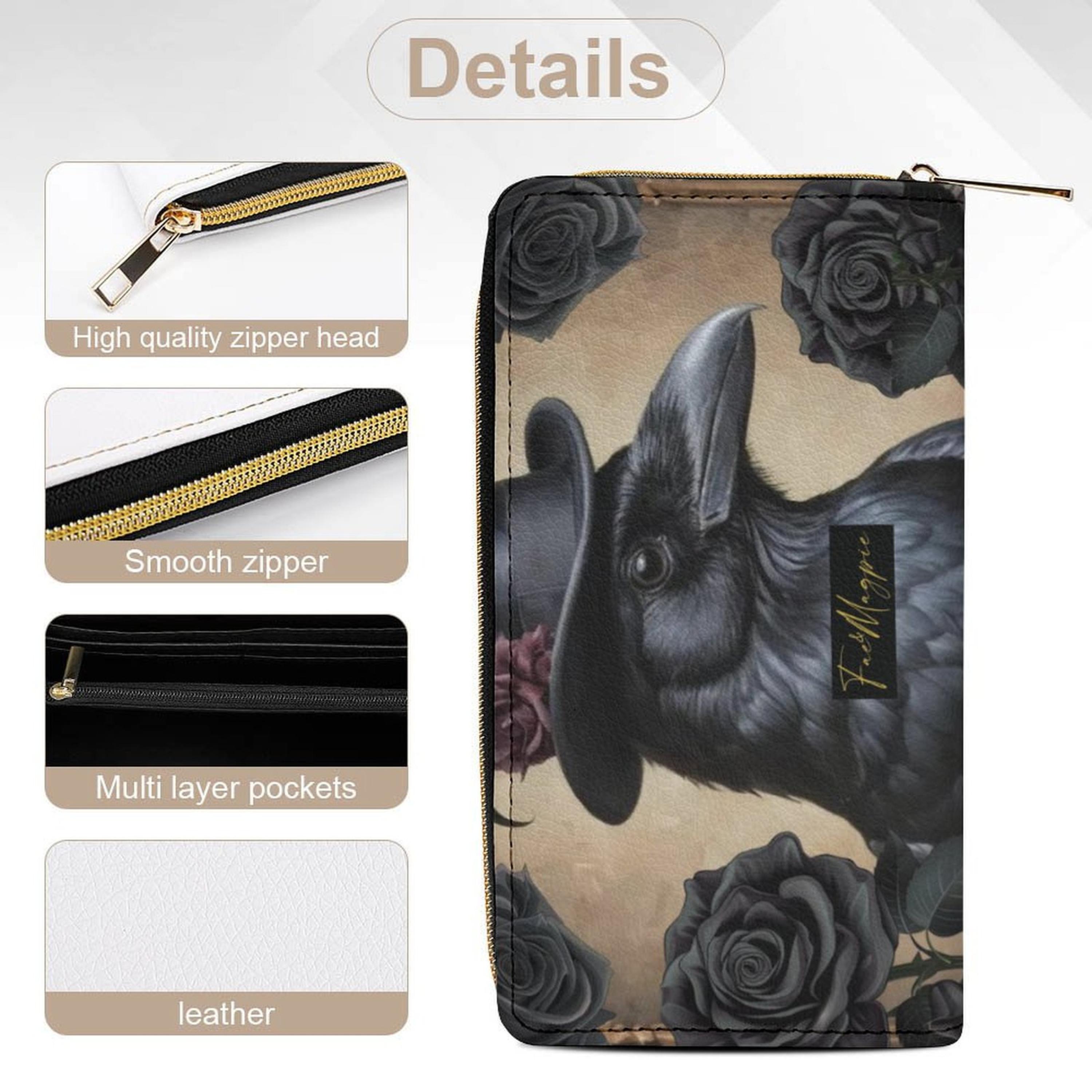Crow in Top Hat Wallet Purse, Gothic Witchy Clutch Wallet