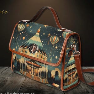 Cartable en toile Night Carnival Dark Academia, sac à main vintage Night Circus carrousel imprimé, sac Carnivalcore, hippie bohème