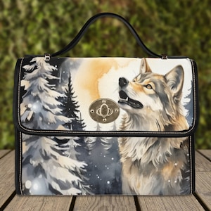 Bolso tipo cartera con diseño de lobo, bolso de hombro con asa superior de bruja, bolso de bruja, bolso de lobo salvaje de Dark Academia, bolso gótico de hombre lobo, bolso de luna mística