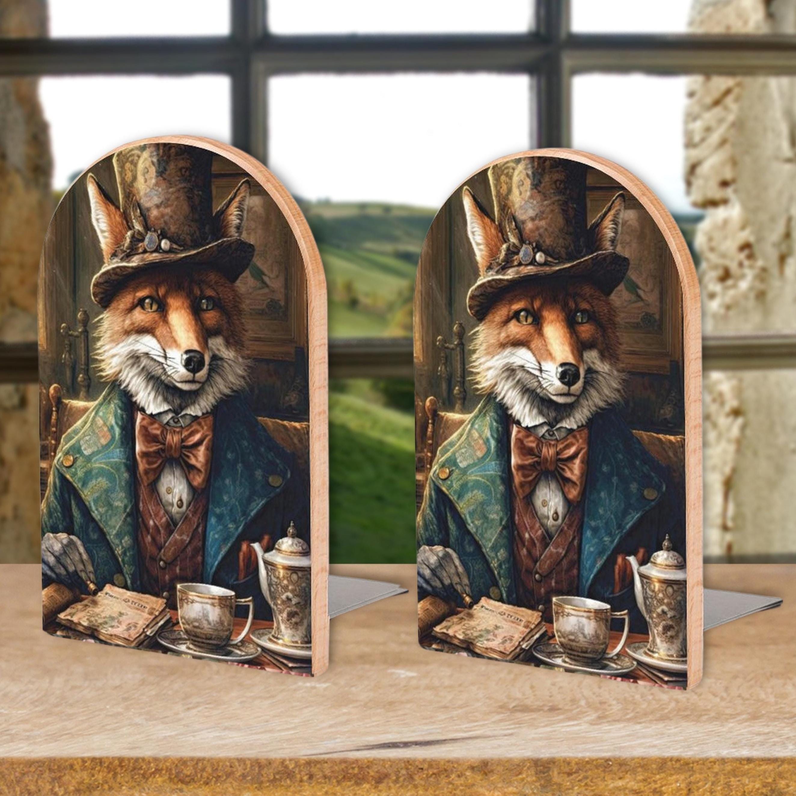 Gentleman Fox Bookends, Victorian Style Wooden Book Stand - Etsy