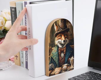 Gentleman Fox Bookends, Victorian Style Wooden Book Stand - Etsy