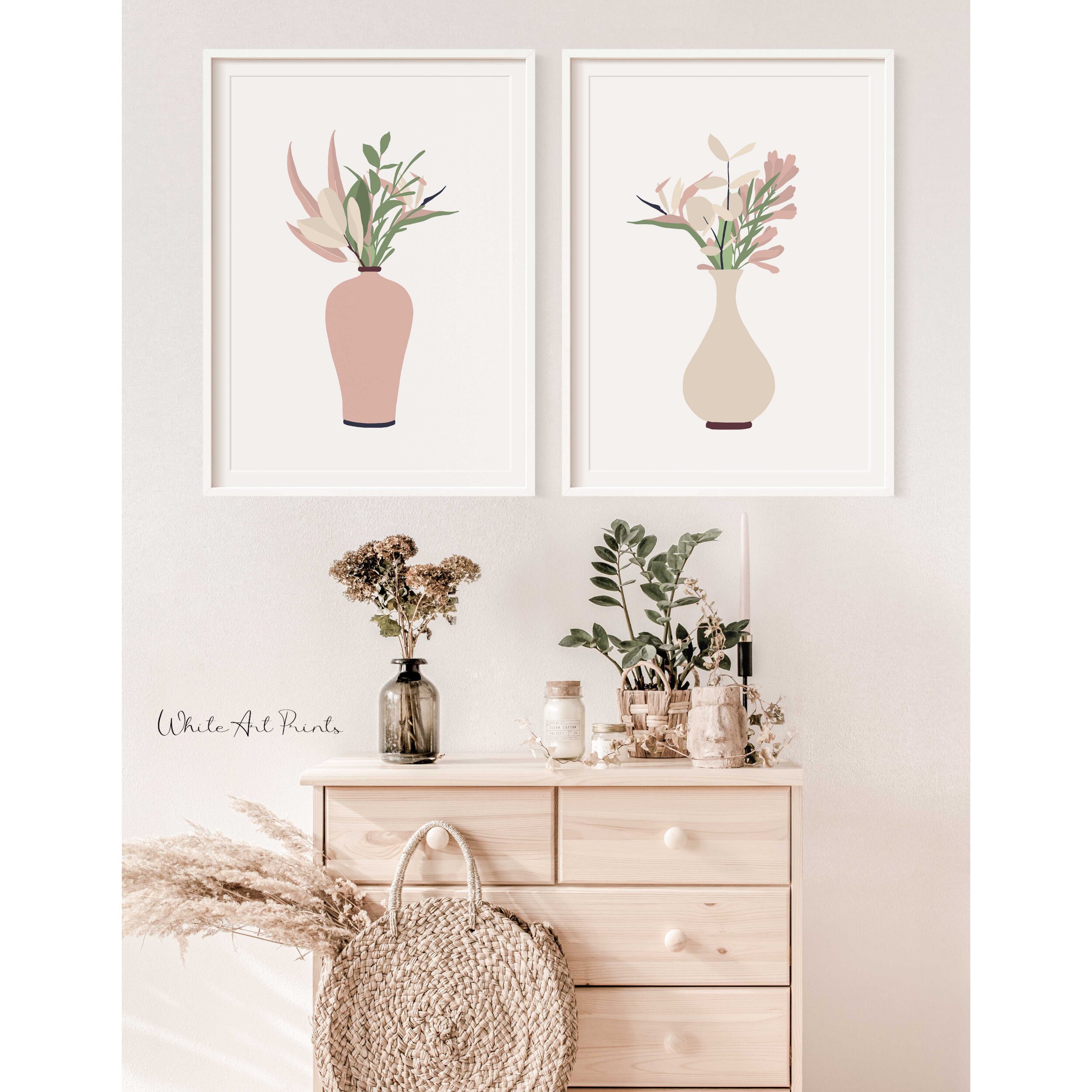 Set of 2 Floral Vase Prints Floral Prints Flower Art Print Etsy