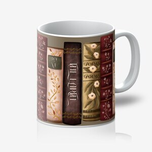 Bookish Cottagecore Mug, dark academia mug, book lover gift, coffee and books cup, librarian style decor, librarycore brown mug, preppy mug, fae and magpie