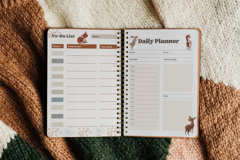 Woodland fox and rabbit planner sheets, autumn organiser by Fae and Magpie