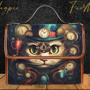 Sac cartable en toile rétro chat du Cheshire, sac à main Alice au pays des merveilles, sac chat magique fantastique, sac à main boho hippie, cadeau chat mignon, sac à main chat