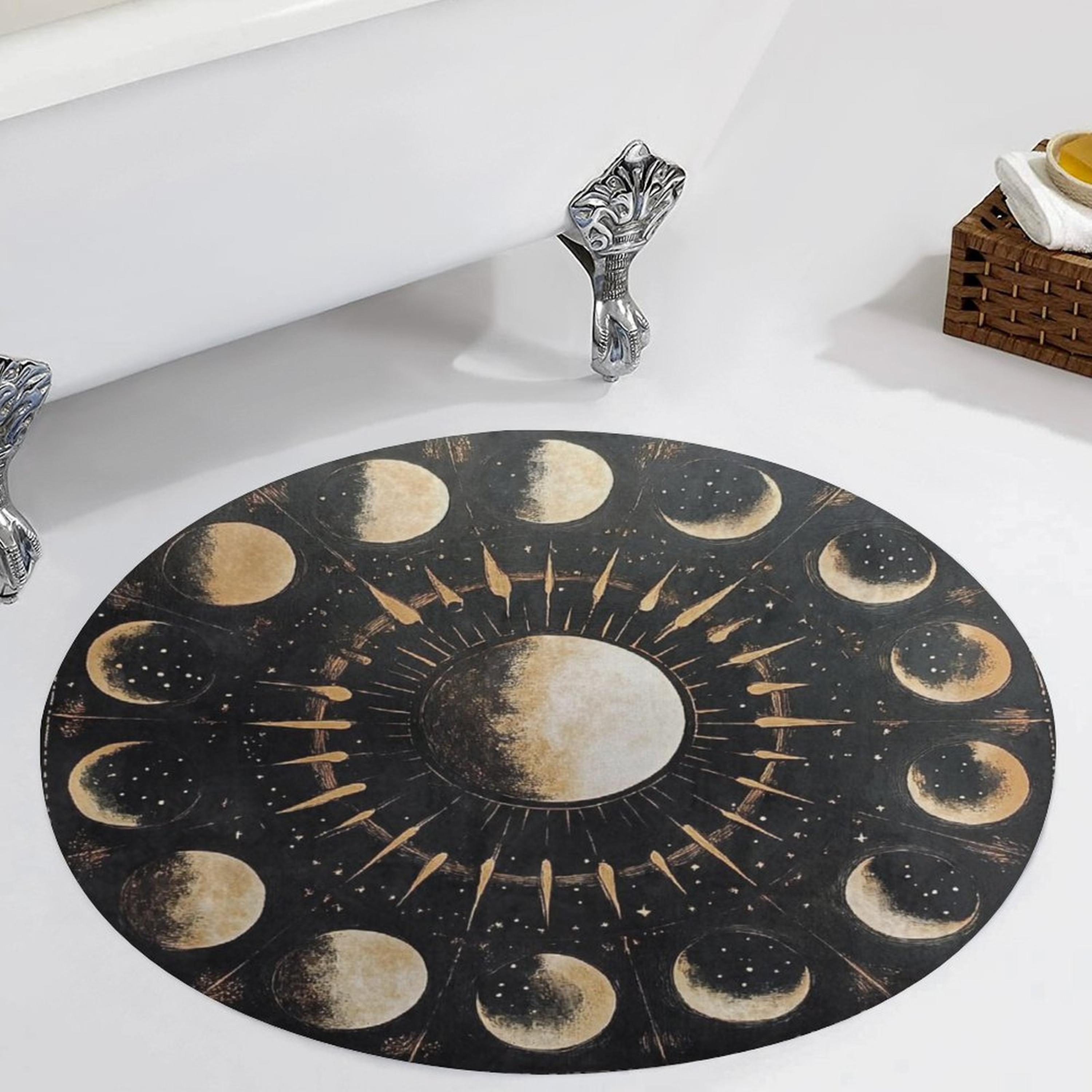 Moon Face Rug Moon Phase Velvet Floor Mat, Dark Cottagecore Rug, Circular Coral ...
