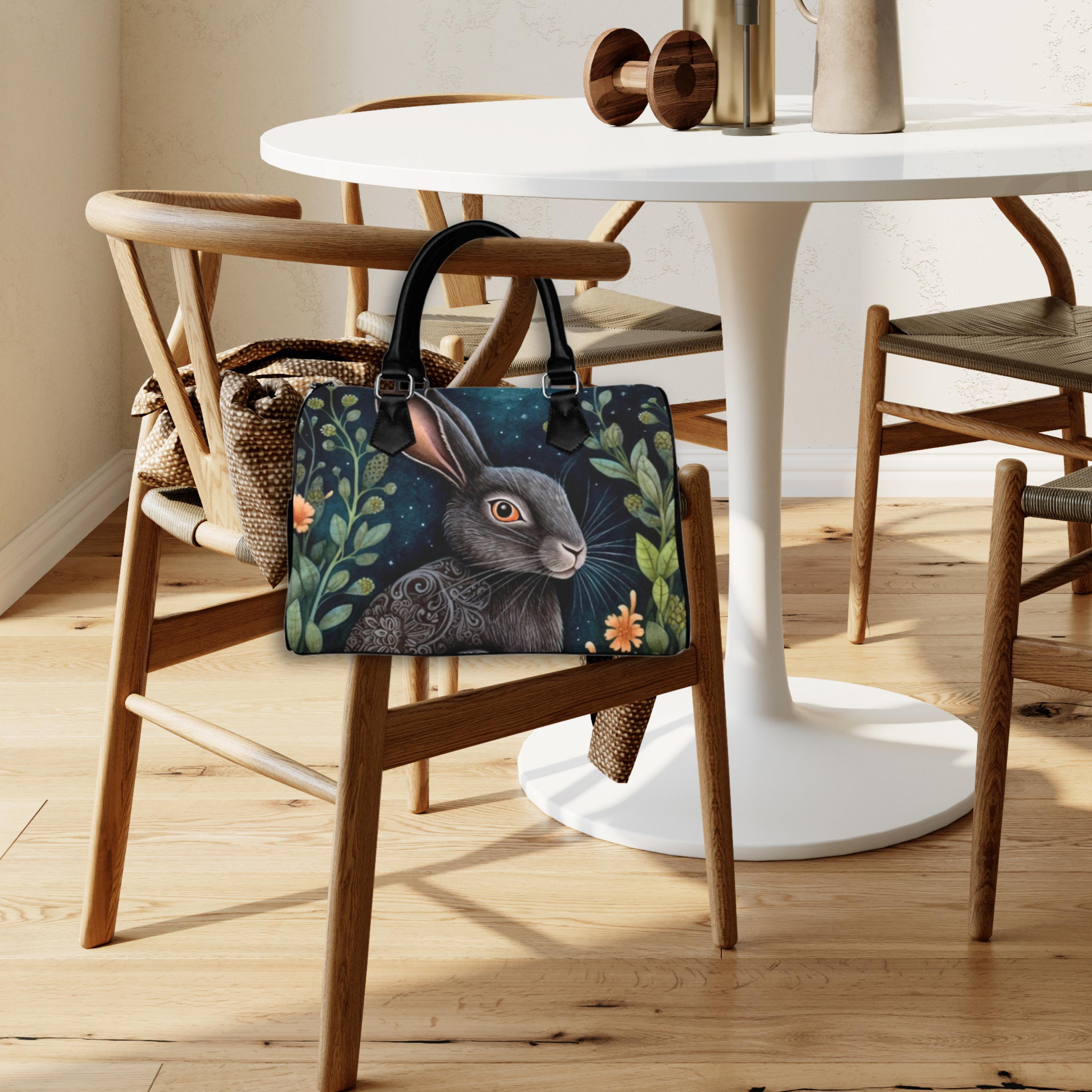 Midnight Hare Boston Bag, Dark Cottagecore Purse, Autumn Fox Bag