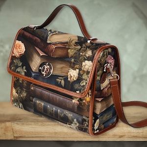 sac cartable de bibliothèque de livres vintage, sac à main universitaire, sac à main croisé cottagecore, cadeau bohème hippies, sac à bandoulière en cuir végétalien, sac de livres